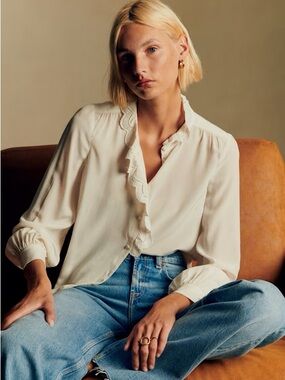 Sezane Chlo Silk Shirt, Ecru, Size 40 (US 8), New with Tag